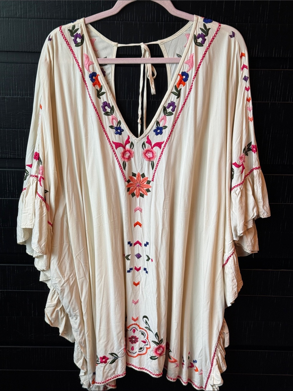 Anthropologie Cream Embroidered Floral Swim Coverup